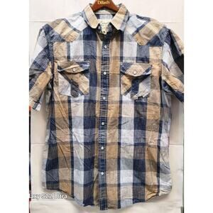 Coastal Mens Western Short Sleeve Pearl Snap Plaid Button Down Shirt Size XLarge